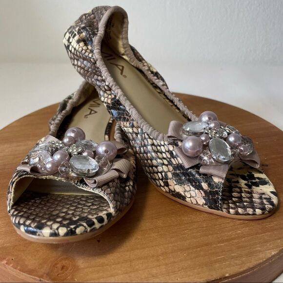 MIA Elizabeth peep-toe python beaded bauble shoes  7 - Picture 5 of 10